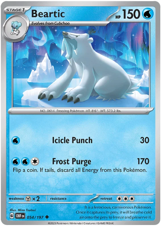 Beartic common Pokémon kaart #054 uit de Obsidian Flames set