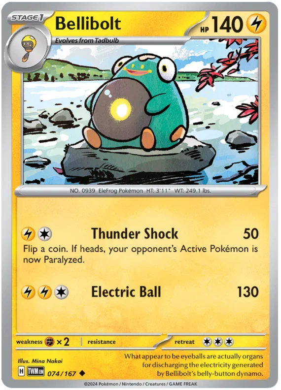 Bellibolt common kaart #074 uit de Pokémon set Twilight Masquerade