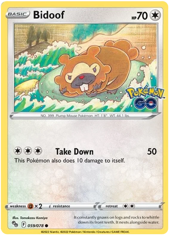 Bidoof Common kaart uit Pokémon Go voor Pokémon TCG