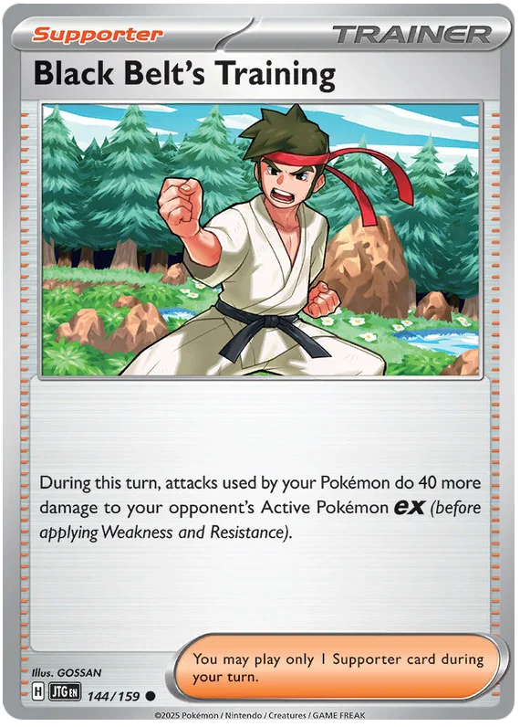 Pokemon kaart Black Belt's Training nummer 144 uit de Journey Together set