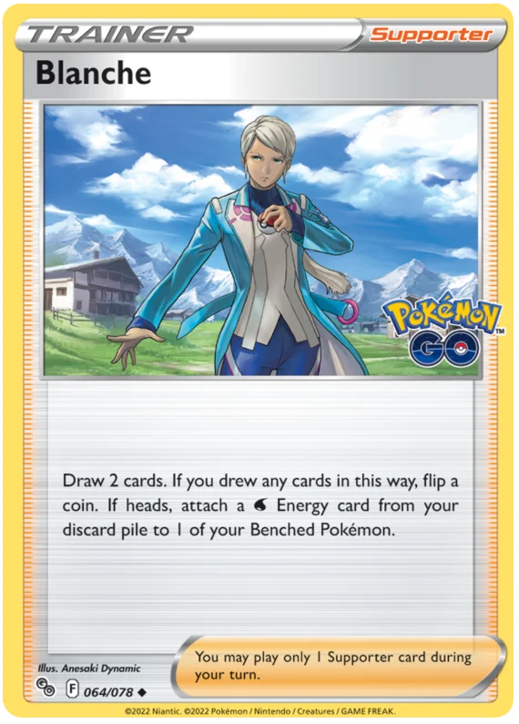 Blanche Trainer kaart uit Pokémon Go voor Pokémon TCG