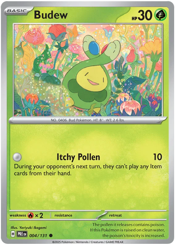 Budew common Pokémon kaart nummer 004 uit Prismatic Evolutions