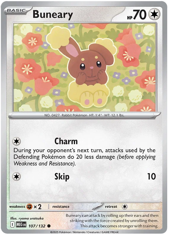 Pokémon Buneary common kaart #107 uit de Mega Evolution set