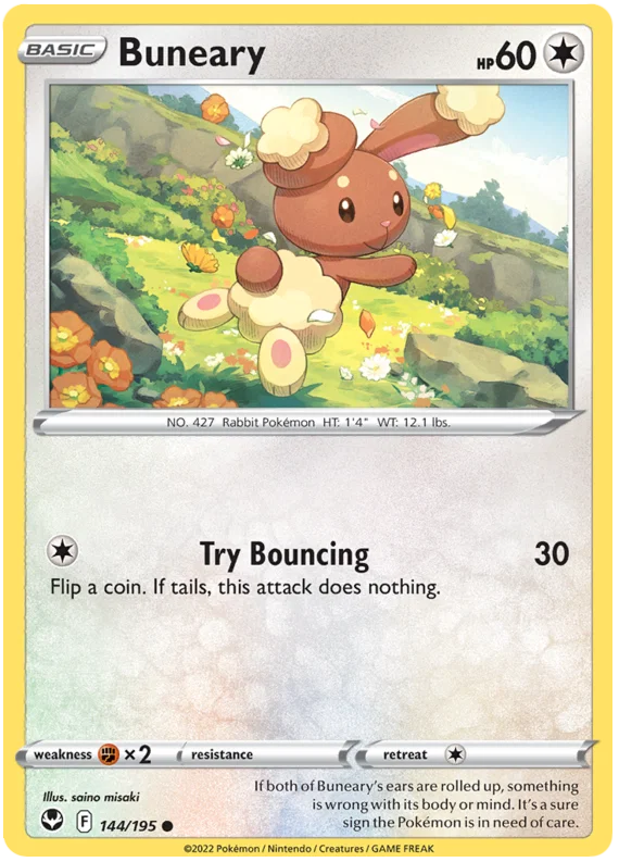 Buneary #144 common Pokémon kaart uit de Silver Tempest set