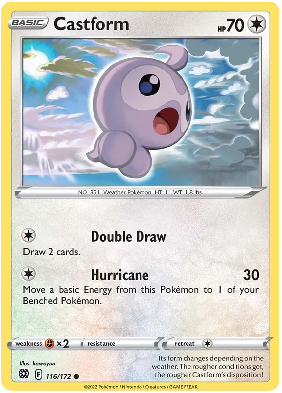 Pokémon Castform #116/172 common kaart uit Brilliant Stars met Double Draw en Hurricane aanval
