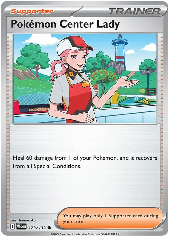 Pokémon Center Lady #123 common kaart uit de Mega Evolution set