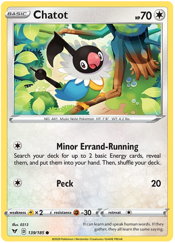 Chatot 139/185 common Pokémon kaart uit de Vivid Voltage set