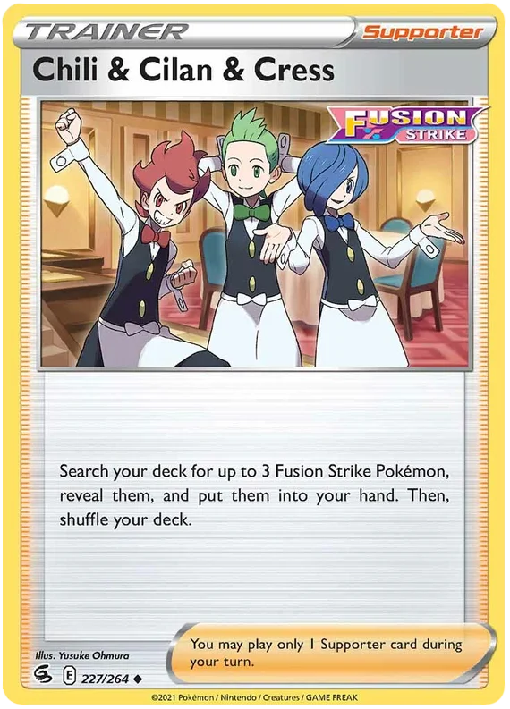 Chili & Cilan & Cress Trainer Supporter kaart 227/264 uit de Pokémon Fusion Strike set