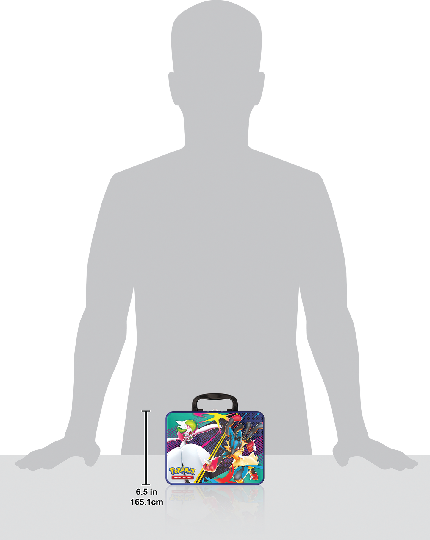 Pokémon Collector’s Chest Tin 2025 Fall – Mega Gardevoir & Mega Lucario met 6 boosterpacks, holo kaarten (Ralts, Kirlia, Riolu), Mega Lucario munt, 4 stickervellen en mini portfolio.