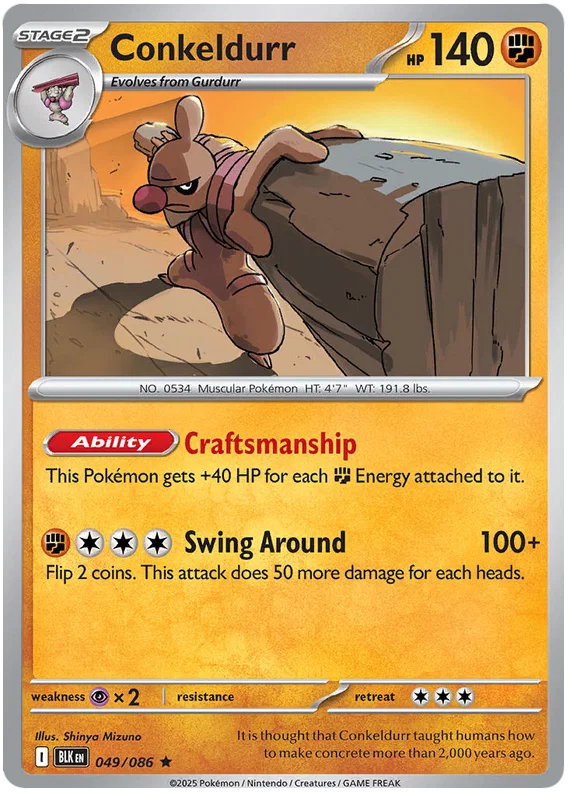 Conkeldurr Holo #049 Black Bolt Pokémon kaart met holografische afwerking