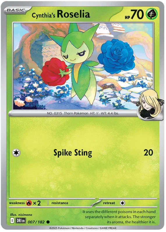 Cynthia's Roselia common #007 uit de Pokemon Destined Rivals set