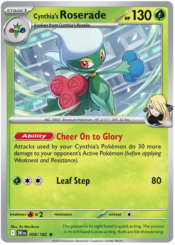 Cynthia's Roserade Holo #008/182 Pokémon kaart uit Destined Rivals
