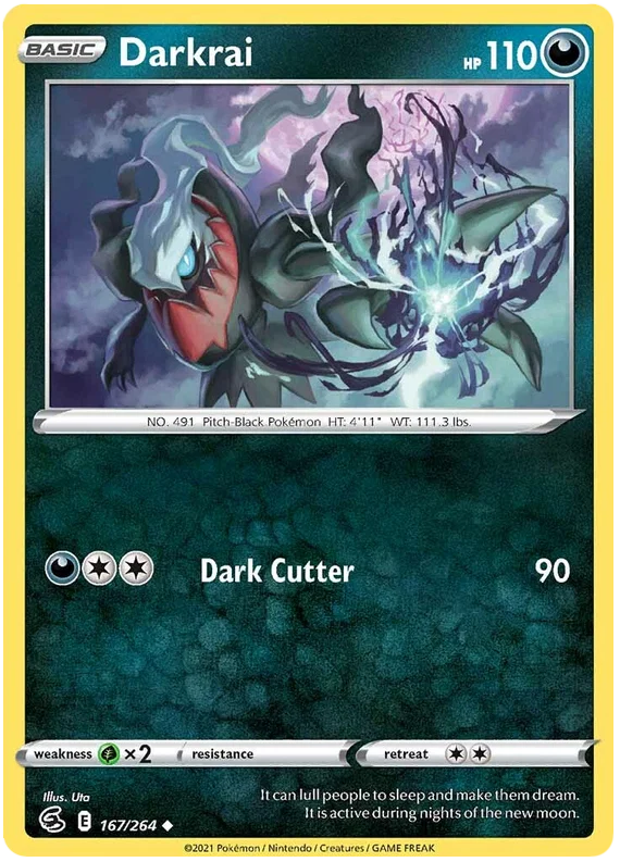 Pokémon Darkrai common kaart #167/264 uit de Fusion Strike set met Dark Cutter aanval