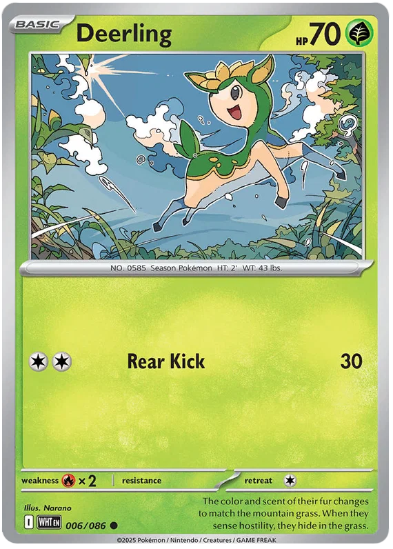 Pokémon Deerling common kaart nummer 006 uit de White Flare set