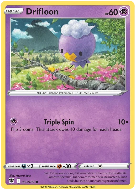 Drifloon common kaart nummer 063/189 uit de Pokémon Astral Radiance set