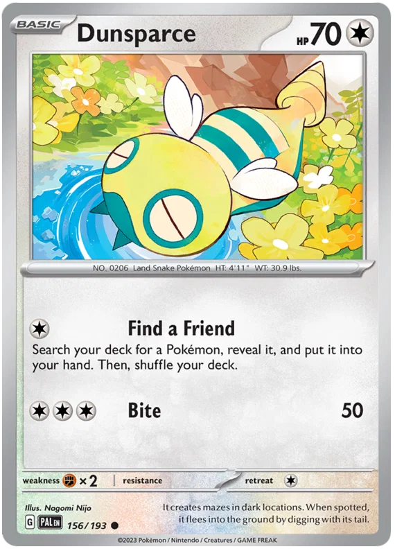 Pokémon Dunsparce #156 common kaart uit de Paldea Evolved set