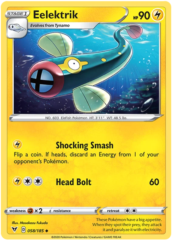 Eelektrik common Pokemon kaart nummer 058/185 uit de Vivid Voltage set met 90 HP