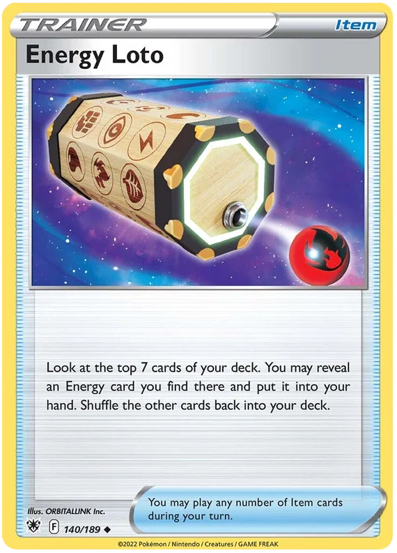 Energy Loto Trainer Item kaart uit Pokemon Astral Radiance, nummer 140/189