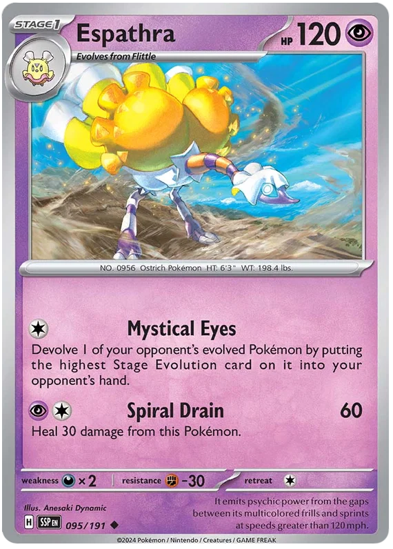 Espathra common Pokémon kaart nummer 095 uit de Surging Sparks set
