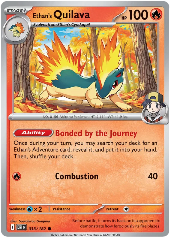 Pokémon Ethan's Quilava common kaart nummer 033 uit Destined Rivals set
