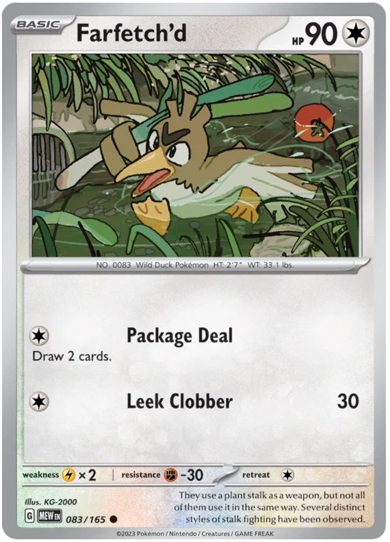 Pokémon Farfetch'd common kaart nummer 083 uit de 151 set