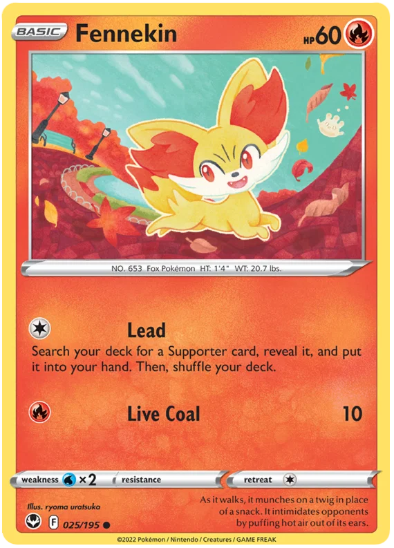Fennekin common kaart #025 uit de Pokémon Silver Tempest set