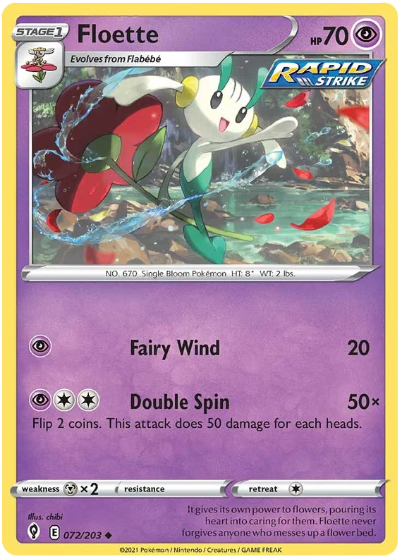 Pokémon Floette common kaart uit Evolving Skies met Fairy Wind en Double Spin