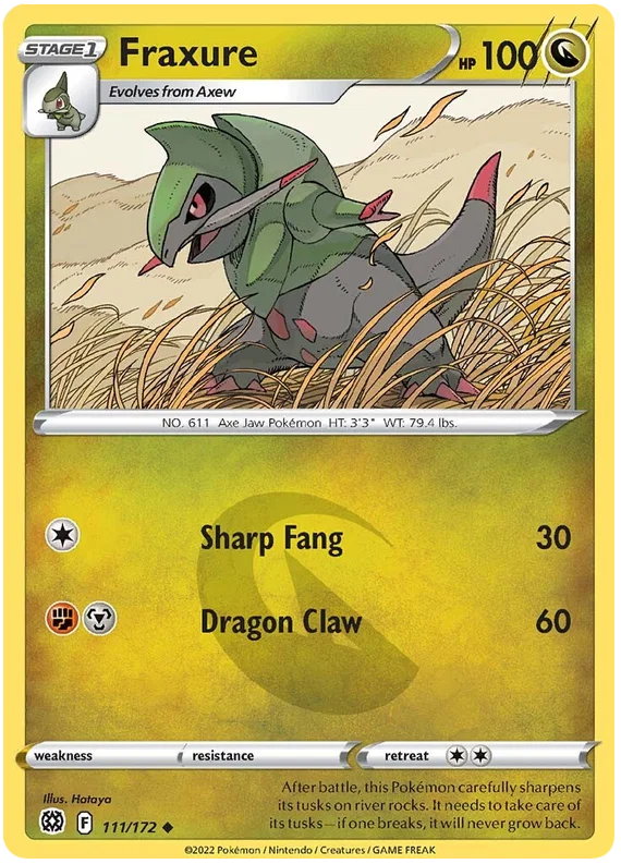 Fraxure Pokémon kaart nummer 111/172 common uit Brilliant Stars set