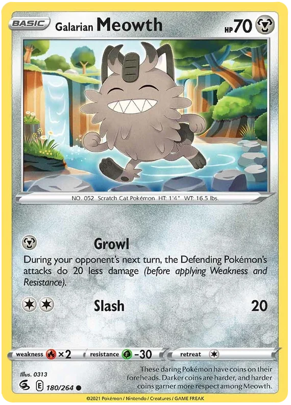 Galarian Meowth common kaart 180/264 uit Pokémon Fusion Strike