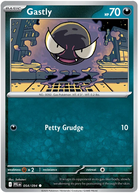 Gastly common kaart #054 uit de Pokémon Phantasmal Flames set