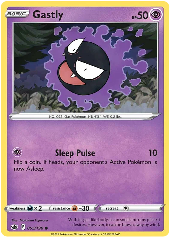 Gastly common kaart nummer 055/198 uit de Pokémon Chilling Reign set