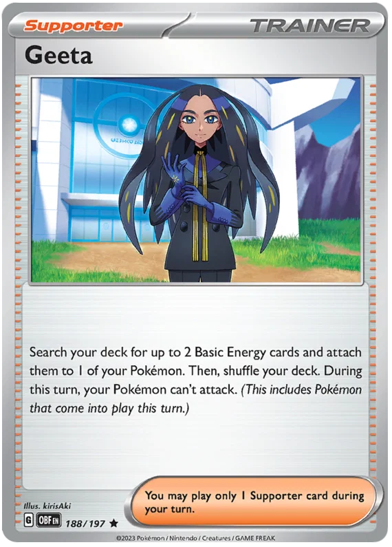 Pokémon Geeta Holo #188 Obsidian Flames trainerkaart met glanzende illustratie