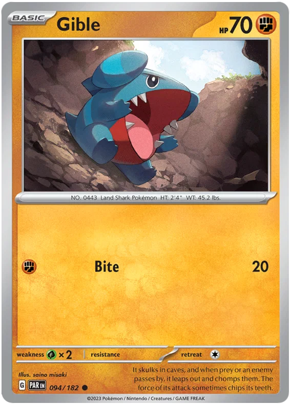 Gible common Pokémon kaart nummer 094 uit de Paradox Rift set