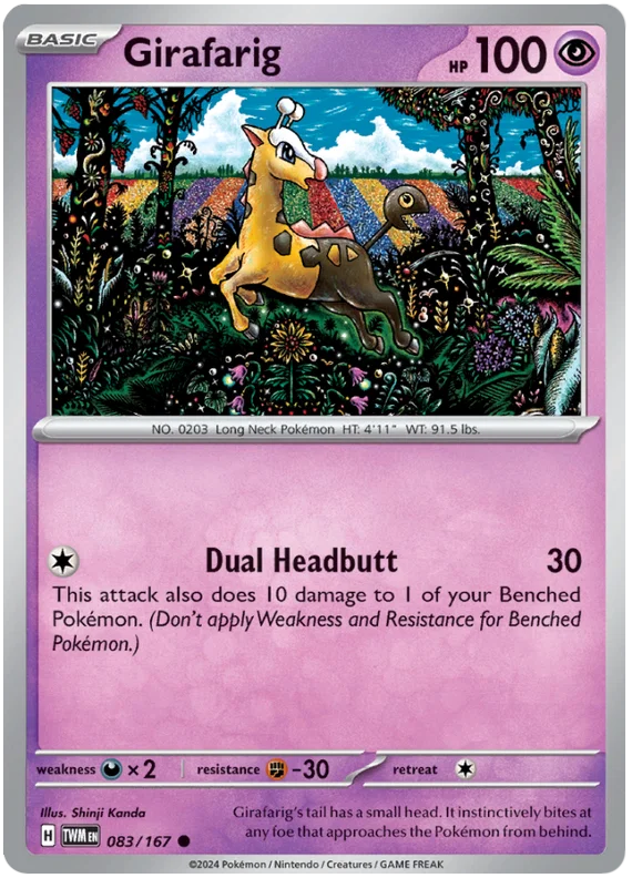 Girafarig common Pokémon kaart nummer 083 uit de Twilight Masquerade set