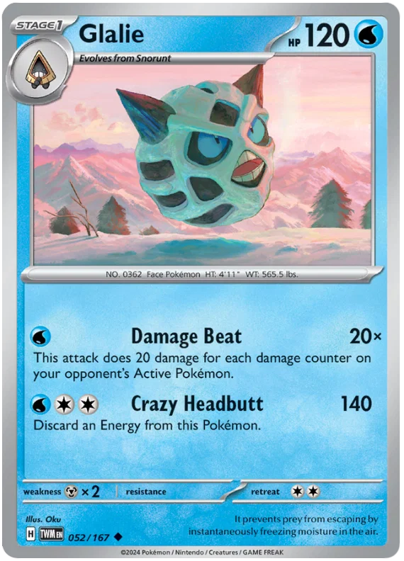 Glalie common kaart nummer 052 uit de Pokémon Twilight Masquerade set