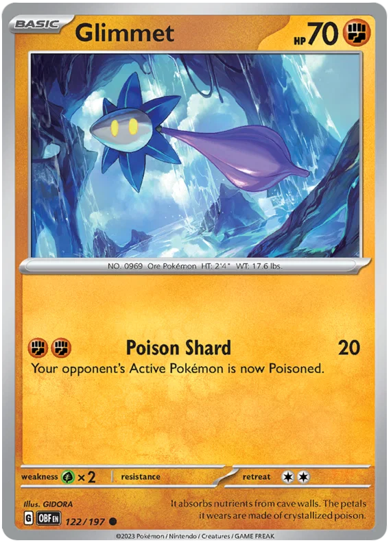 Glimmet common Pokémon kaart nummer 122 uit de Obsidian Flames set