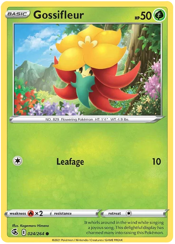 Pokémon Gossifleur common kaart nummer 024/264 uit de Fusion Strike set met Leafage aanval