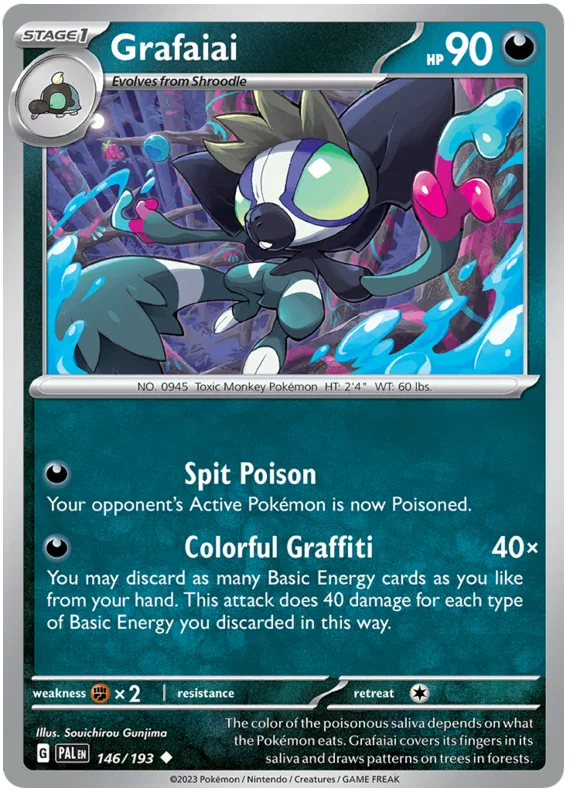 Grafaiai common kaart nummer 146 uit de Pokémon Paldea Evolved set