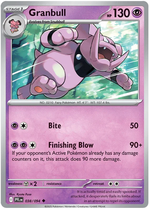 Granbull common kaart nummer 038 uit de Pokémon set Phantasmal Flames