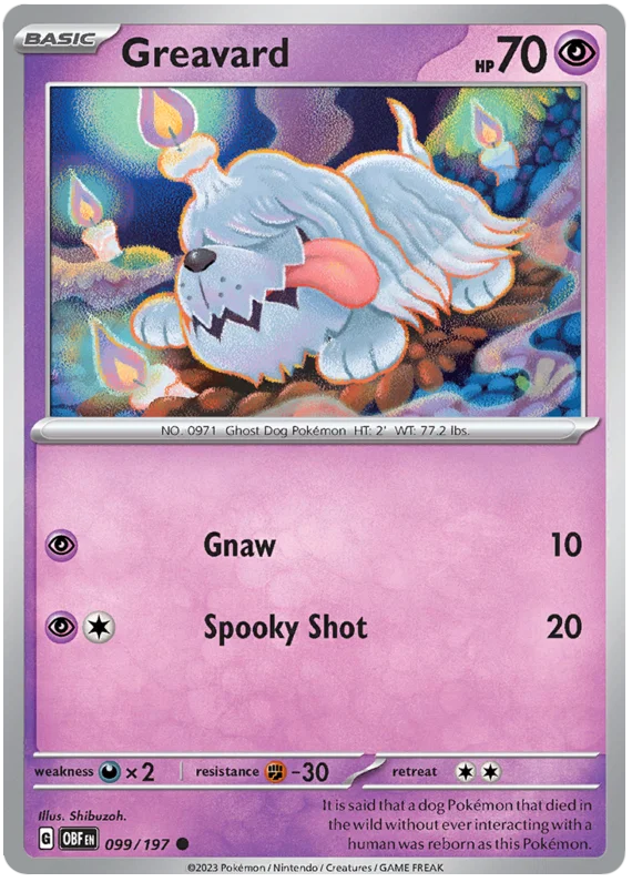 Pokémon Greavard #099 common kaart uit de Obsidian Flames set
