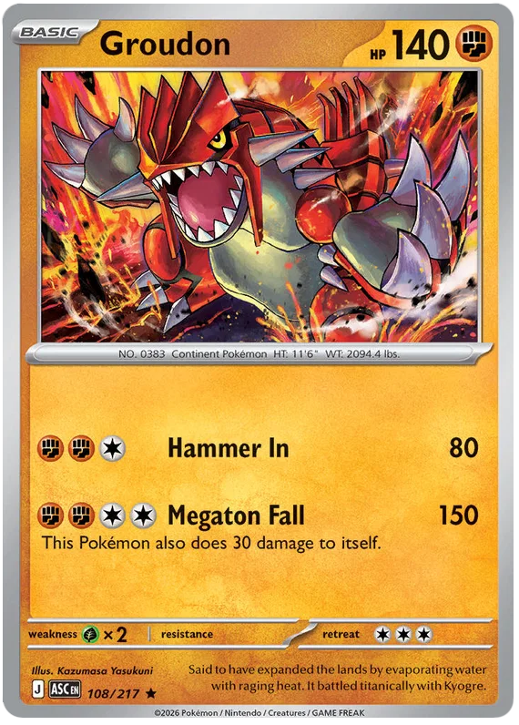 Groudon Holo kaart nummer 108 uit de Ascended Heroes set