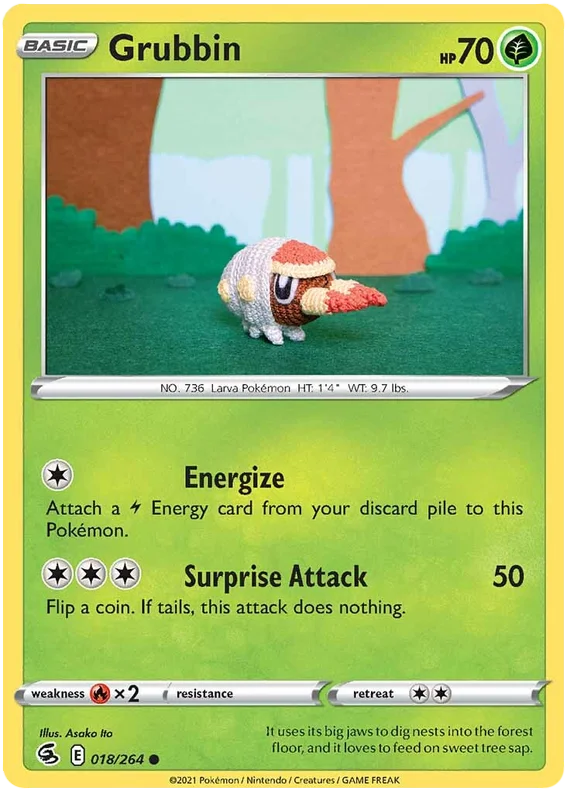 Grubbin common Pokémon kaart #018/264 uit de Fusion Strike set