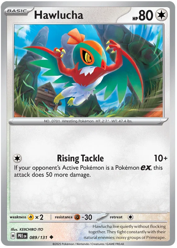 Pokémon Hawlucha #089 common kaart uit de Prismatic Evolutions set
