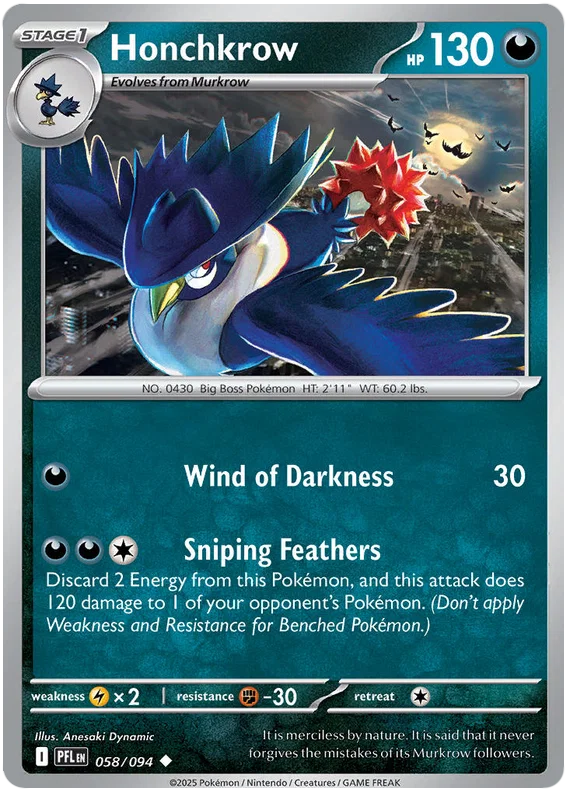 Honchkrow common Pokémon kaart #058 uit de Phantasmal Flames set