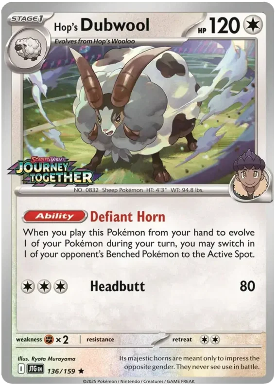 Pokémon Hop's Dubwool common kaart nummer 136 uit Journey Together set