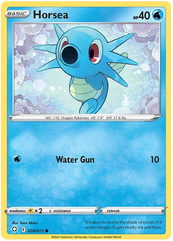 Pokémon Horsea common kaart 020/072 uit de Shining Fates set