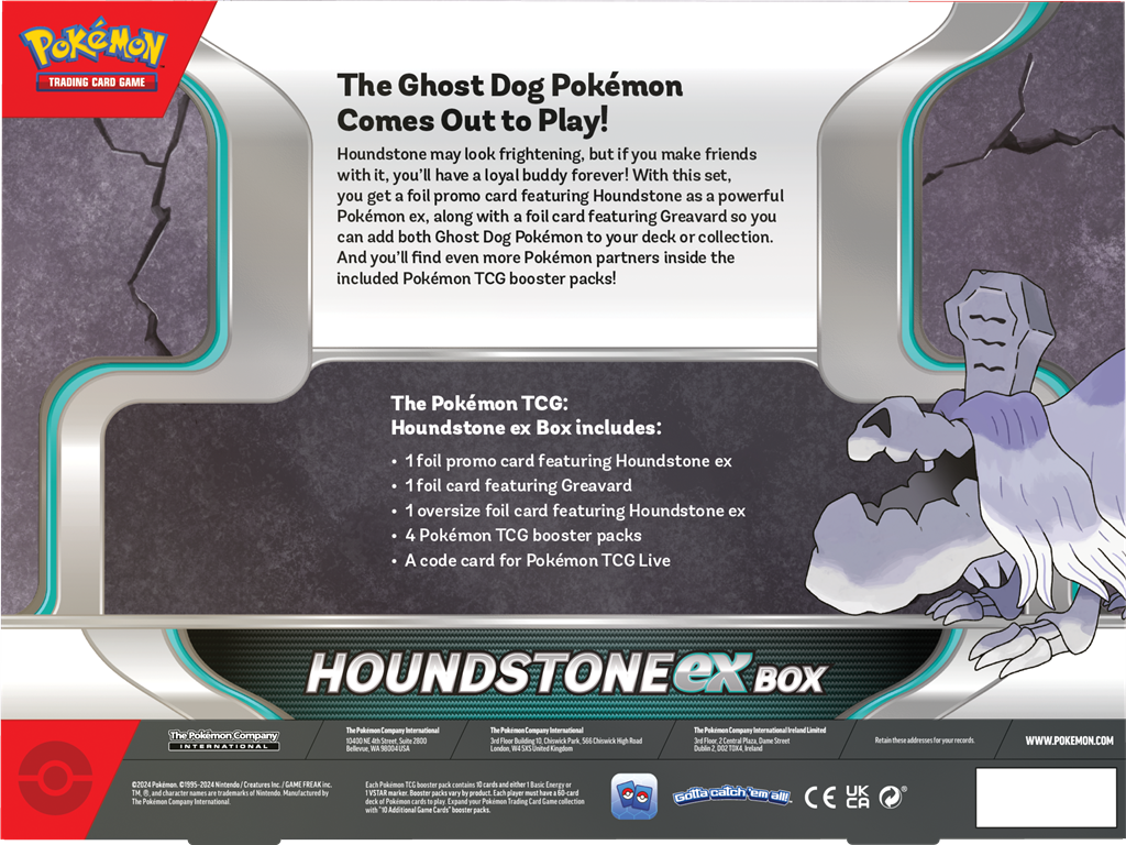 Pokémon Houndstone ex Box met promo kaarten, Greavard, oversized card en booster packs uit Scarlet & Violet