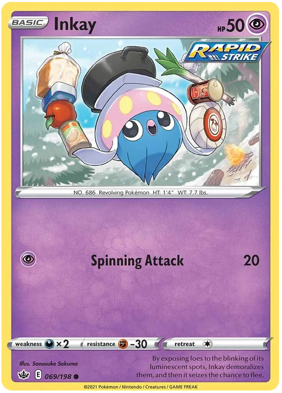 Inkay common kaart nummer 069/198 uit de Pokémon Chilling Reign set met Spinning Attack