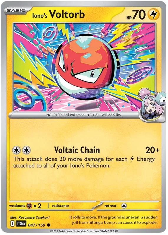 Pokémon Iono's Voltorb common kaart nummer 047 uit de Journey Together set