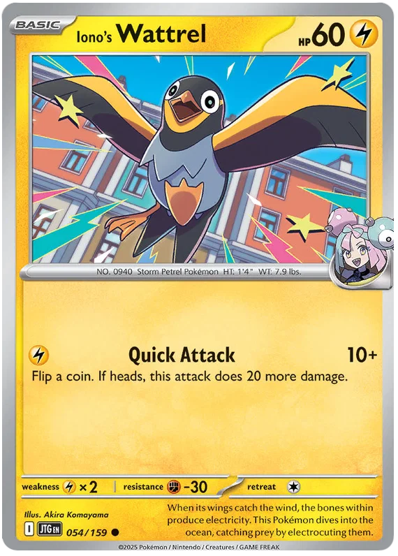 Iono's Wattrel common kaart nummer 054 uit de Pokémon Journey Together set